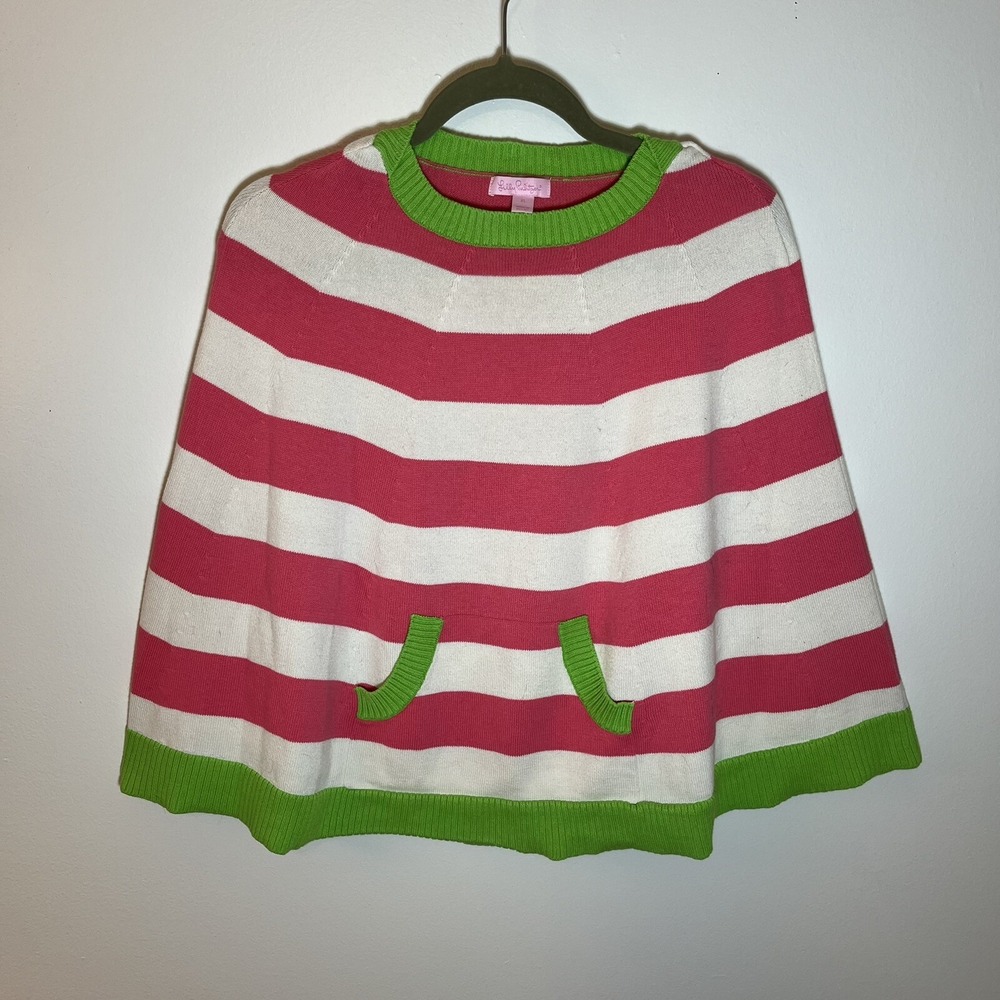 LILLY PULITZER Girls Knit Poncho Sweater Striped Size XL Pink Green